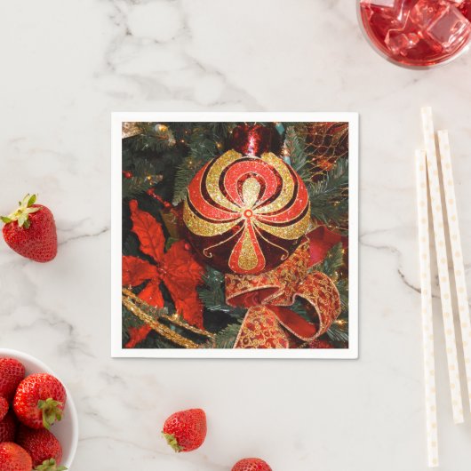 Elegante Rote Gold Weihnachtsschmuck Serviette (Beispiel)