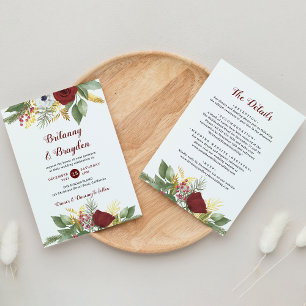 Elegante rote goldene Blumenschrift Hochzeit in ei Einladung