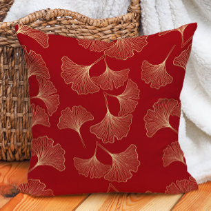 Elegante rote goldene Ginko-Blätter Kissen