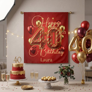 Elegante rote goldene Luftballons 40. Geburtstagsf Wandteppich
