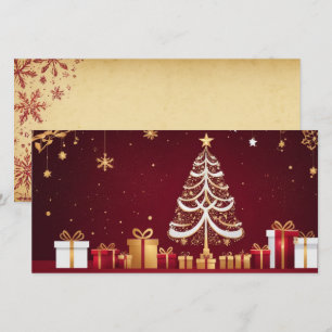Elegante rote goldene Weihnachtsbaum-Grußkarte Feiertagskarte