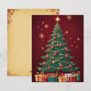 Elegante rote goldene Weihnachtsbaum-Grußkarte Feiertagskarte