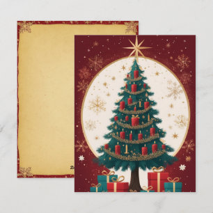 Elegante rote goldene Weihnachtsbaum-Grußkarte Feiertagskarte