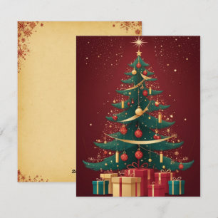 Elegante rote goldene Weihnachtsbaum-Grußkarte Feiertagskarte