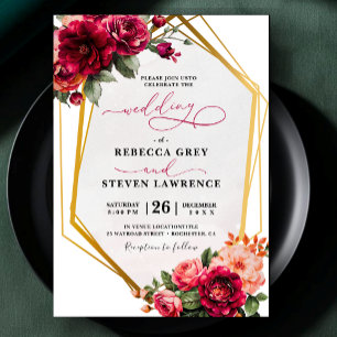 Elegante rote graue Blumen Hochzeitseinladung Einladung