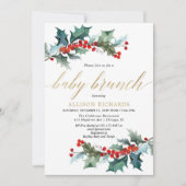 Elegante rote grüne goldene Brunch-Dusche Einladung (Vorderseite)