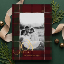 Elegante rote grüne Karo-Familienfoto-Weihnachten