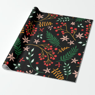 Elegante rote grüne Weihnachts-Stechpalmen-Beeren- Geschenkpapier