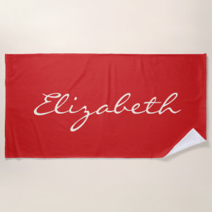 Elegante rote handgeschriebene Schrift Name Strandtuch