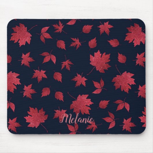 Elegante rote Herbstblätter auf schwarzer personal Mousepad (Vorne)