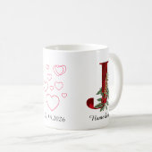 Elegante rote Herz-Blumen-Initial-Tasse J Kaffeetasse (VorderseiteRechts)