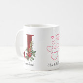 Elegante rote Herz-Blumen-Initial-Tasse J Kaffeetasse (Vorderseite Links)