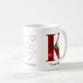 Elegante rote Herz-Blumen-Initial-Tasse K Kaffeetasse (VorderseiteRechts)