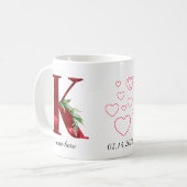 Elegante rote Herz-Blumen-Initial-Tasse K Kaffeetasse (Vorderseite Links)