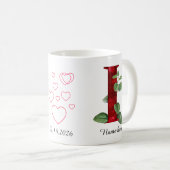 Elegante rote Herz-Blumen-Initiale-H-Tasse Kaffeetasse (VorderseiteRechts)