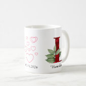 Elegante rote Herz-Blumen-Initiale L-Tasse Kaffeetasse (VorderseiteRechts)