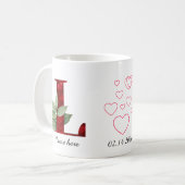 Elegante rote Herz-Blumen-Initiale L-Tasse Kaffeetasse (Vorderseite Links)