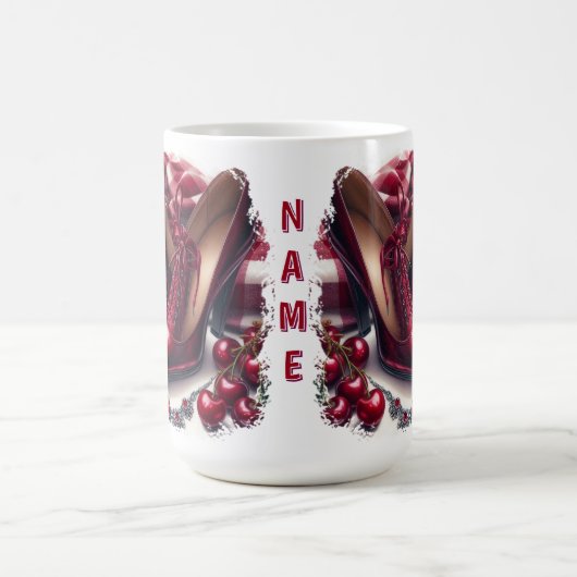 Elegante rote High Heels mit Cherry Kaffeetasse (Mittel)