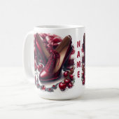 Elegante rote High Heels mit Cherry Kaffeetasse (Vorderseite Links)