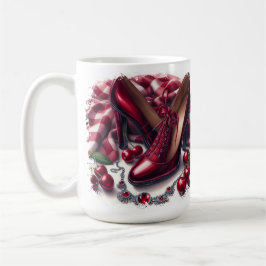 Elegante rote High Heels mit Cherry Kaffeetasse