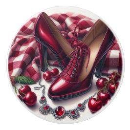 Elegante rote High Heels mit Cherry Keramikknauf