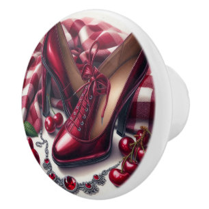Elegante rote High Heels mit Cherry Keramikknauf