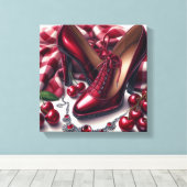 Elegante rote High Heels mit Cherry Leinwanddruck (Insitu (Holzboden))
