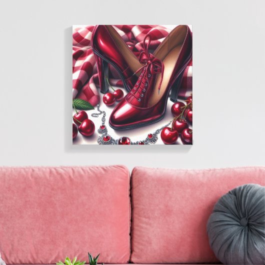 Elegante rote High Heels mit Cherry Leinwanddruck (Insitu (Wohnzimmer))