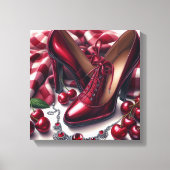 Elegante rote High Heels mit Cherry Leinwanddruck (Vorderseite)