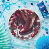 Elegante rote High Heels mit Cherry Pappteller (Party)