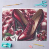 Elegante rote High Heels mit Cherry Seidenpapier (Basteln)