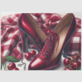 Elegante rote High Heels mit Cherry Seidenpapier (Vorderseite)