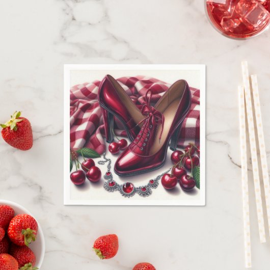 Elegante rote High Heels mit Cherry Serviette (Beispiel)