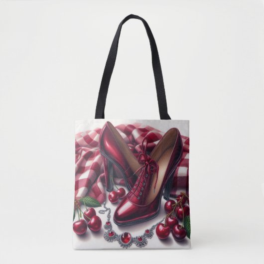 Elegante rote High Heels mit Cherry Tasche (Vorderseite)