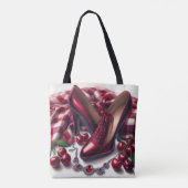 Elegante rote High Heels mit Cherry Tasche (Rückseite)