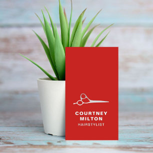 Elegante Rote Imitate Silberschere Haare Stylist Visitenkarte
