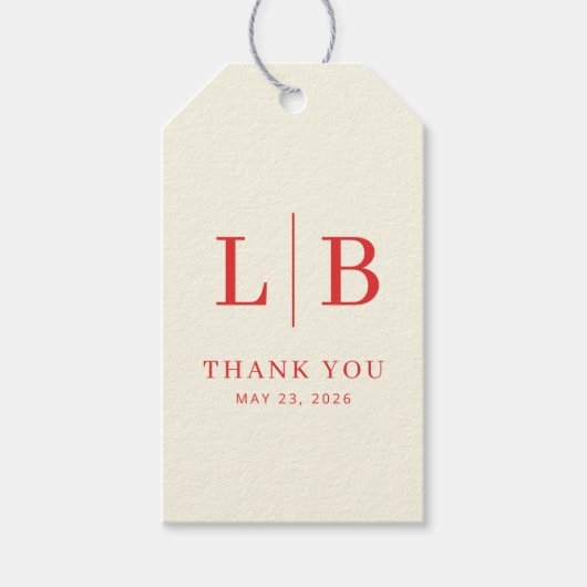 Elegante rote Initialen Geschenkanhänger (Vorderseite)