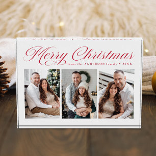 Elegante rote Kalligrafie-Schrift Frohe Weihnachte Fotoblock