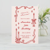 Elegante Rote Kerze Handgezeichnete Geburtstagsein Einladung (Stehend Vorderseite)