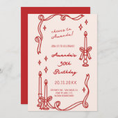 Elegante Rote Kerze Handgezeichnete Geburtstagsein Einladung (Vorne/Hinten)