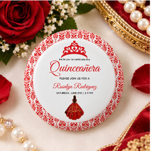 Elegante rote königliche Quinceañera Button