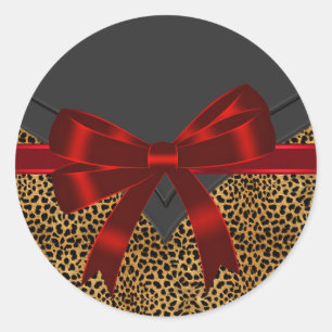 Elegante rote Leopard-Sticker Runder Aufkleber