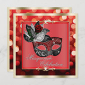 Elegante Rote Lichter Bokeh Masquerade Einladung (Vorne/Hinten)