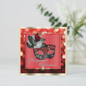 Elegante Rote Lichter Bokeh Masquerade Einladung (Stehend Vorderseite)
