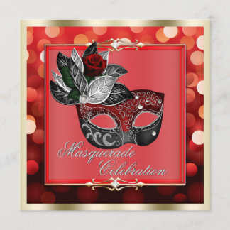 Elegante Rote Lichter Bokeh Masquerade Einladung
