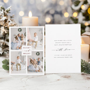 Elegante rote Merry & Bright 4-Foto-Feiertagskarte Feiertagskarte