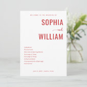 Elegante Rote Minimalistische Hochzeit Programm (Stehend Vorderseite)
