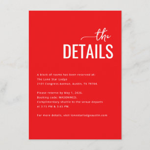 Elegante rote minimalistische Hochzeits-Detailkart Begleitkarte