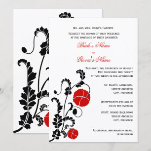 Elegante rote Mohn-Hochzeitseinladung Einladung