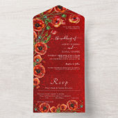 Elegante Rote Mohnblume Romantische Rose Hochzeit All In One Einladung (Innen Boden)